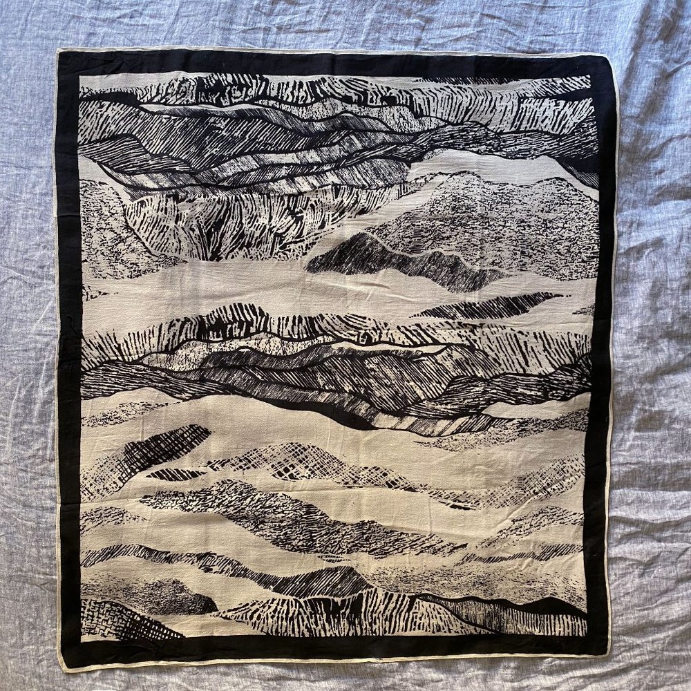 Linen Black & Light Grey Gauzy Scarf